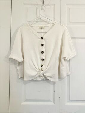 Umgee V-neck Front Tie Waffle Knit Top